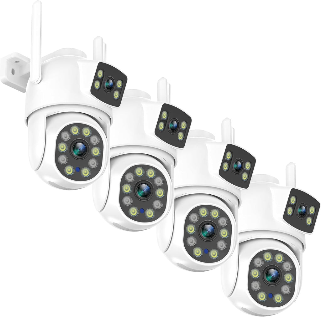 EVERSECU Dual Lens Linkage 6MP WiFi PTZ Security Camera Outdoor, 360° View, Auto Tracking, Motion Detection, Color Night Vision, 2-Way Audio, Compatible with Alexa(4pack)