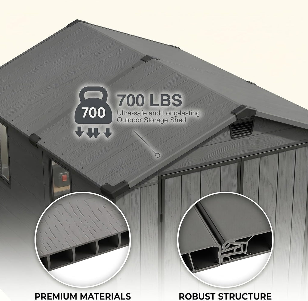 devoko 6x8 ft resin outdoor storage shed with, side view