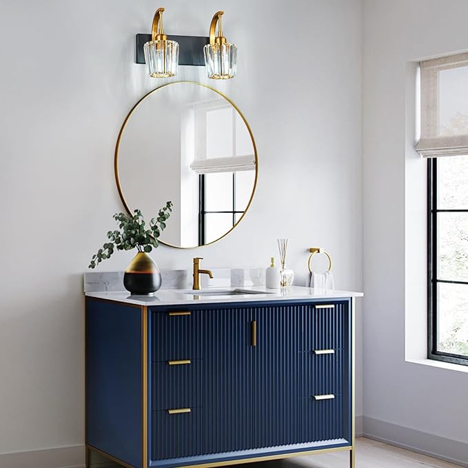 FDPBY Modern Bathroom Vanity Light, 2-Light Black Gold Wall Sconce