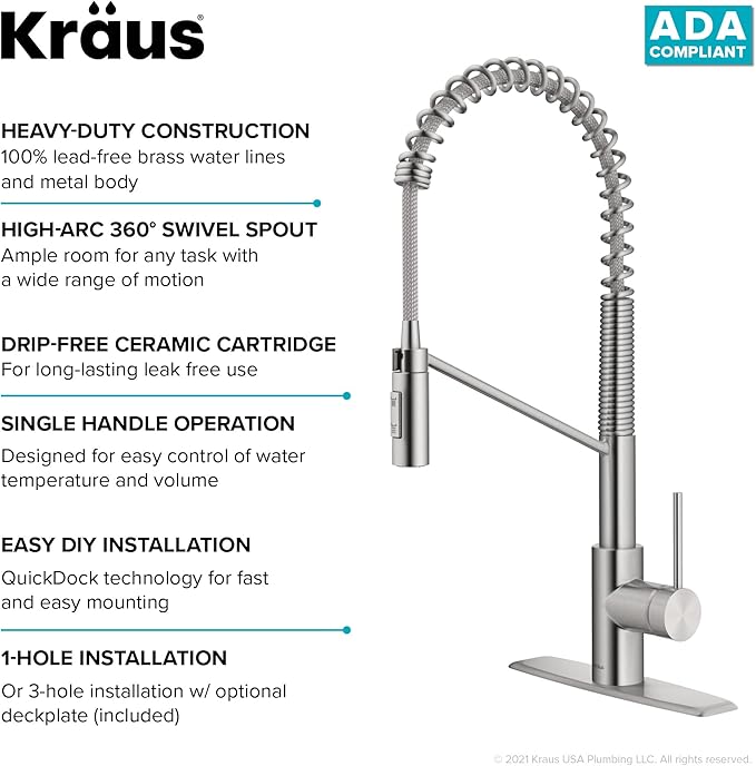 KRAUS Oletto Commercial Style Single Handle Pull Down Kitchen Faucet