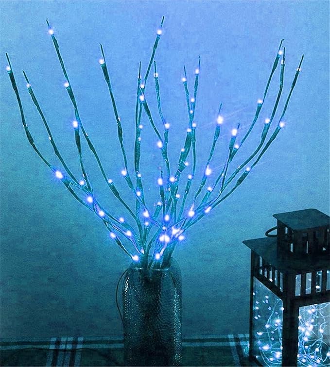 MENCH Branch Lights,6 Pcs Twig Light USB&Battery Powered 8 Flashing Modes by Remote Control.Branch Lights for Indoor, Light Up Decorations for Halloween Day and Christmas,Blue