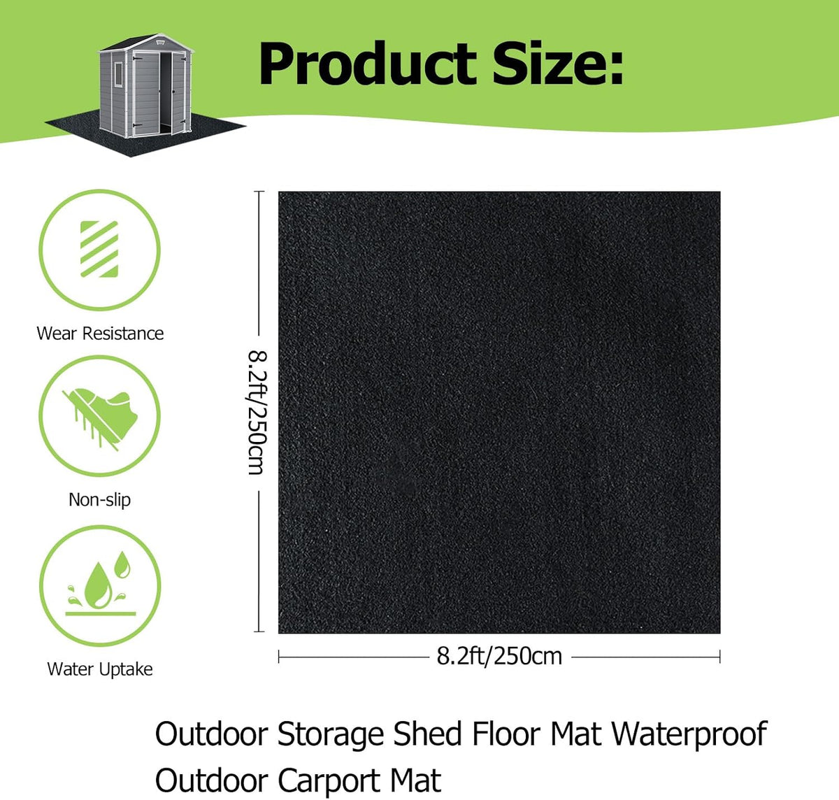 8.2x8.2ft outdoor storage shed floor mat, tent carpet shown in use