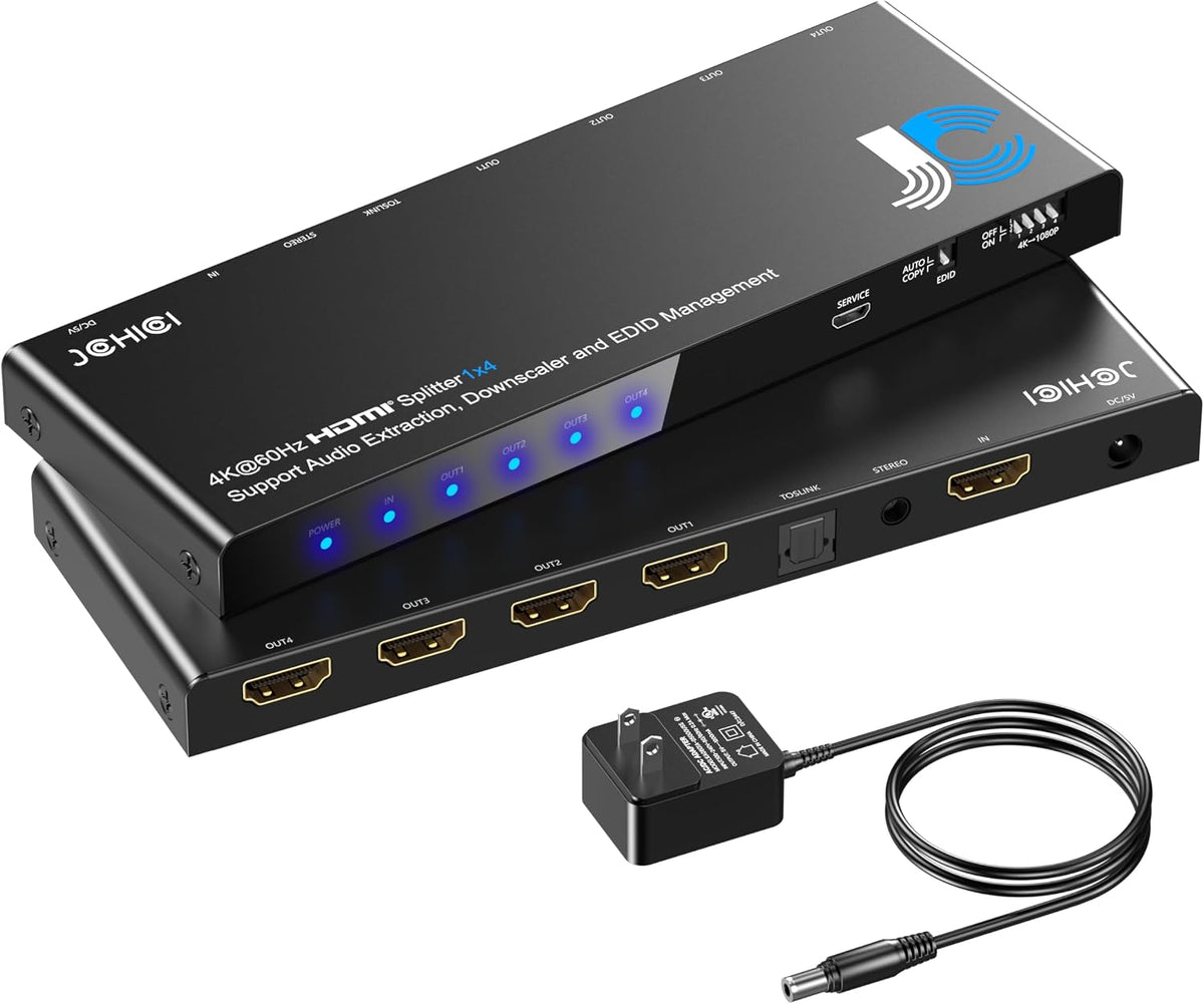 JCHICI 1x4 HDMI Splitter 4K@60Hz 4:4:4 HDR -