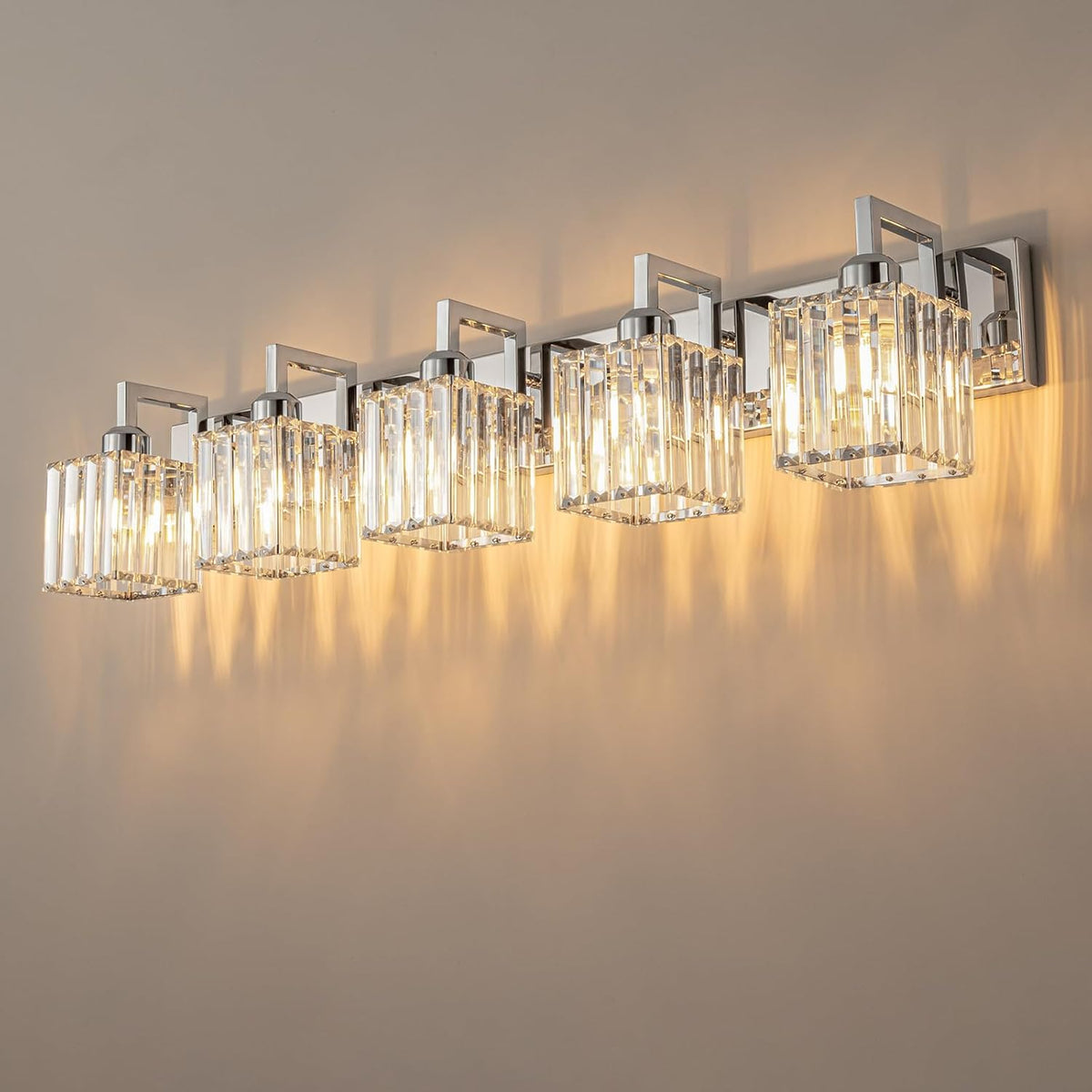 FDPBY Modern Bathroom Vanity Light 5-Lights Chrome Crystal Wall Lamp Bathroom
