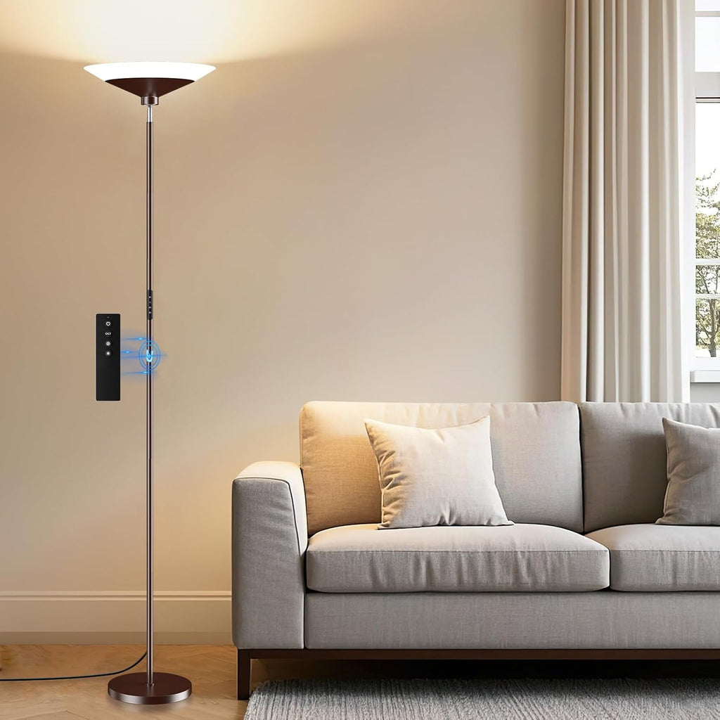 SIBRILLE Brown Torchiere Floor Lamp - 30W Dimmable LED Standing Lamp