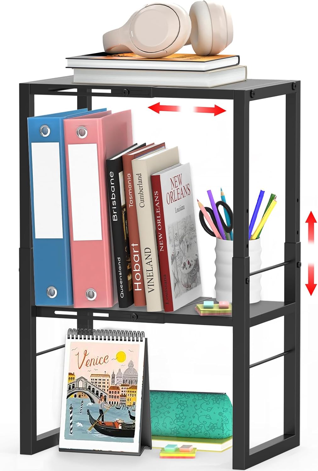 LIDTOP Locker Organizer Shelf, Metal Adjustable Width and Height, Ideal Locker for School, Office, and Gym Lockers, Extends Locker Storage Organization, Black
