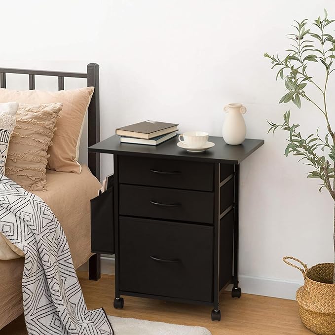 Printer Stand with 3 Fabric Drawer, Mobile File Cabinet