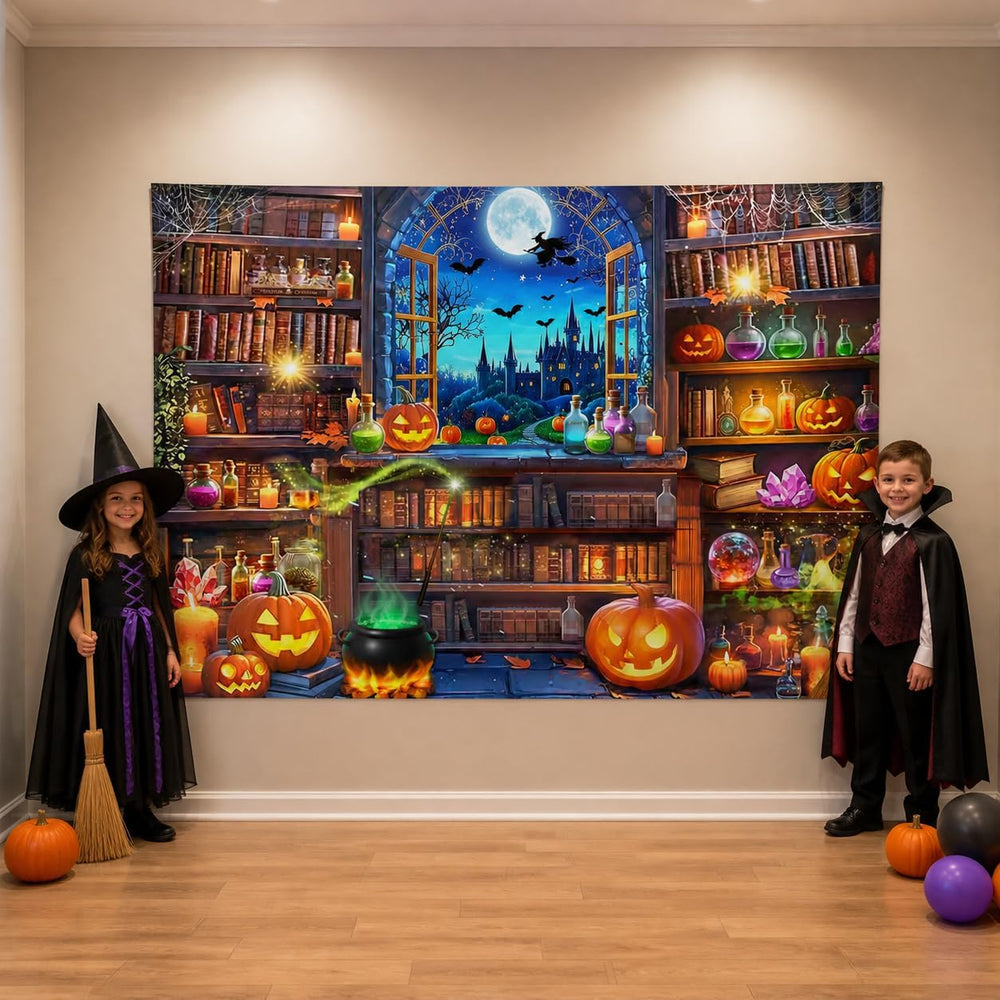 10x8ft Halloween Magic Window Bookshelf Photography Backdrop