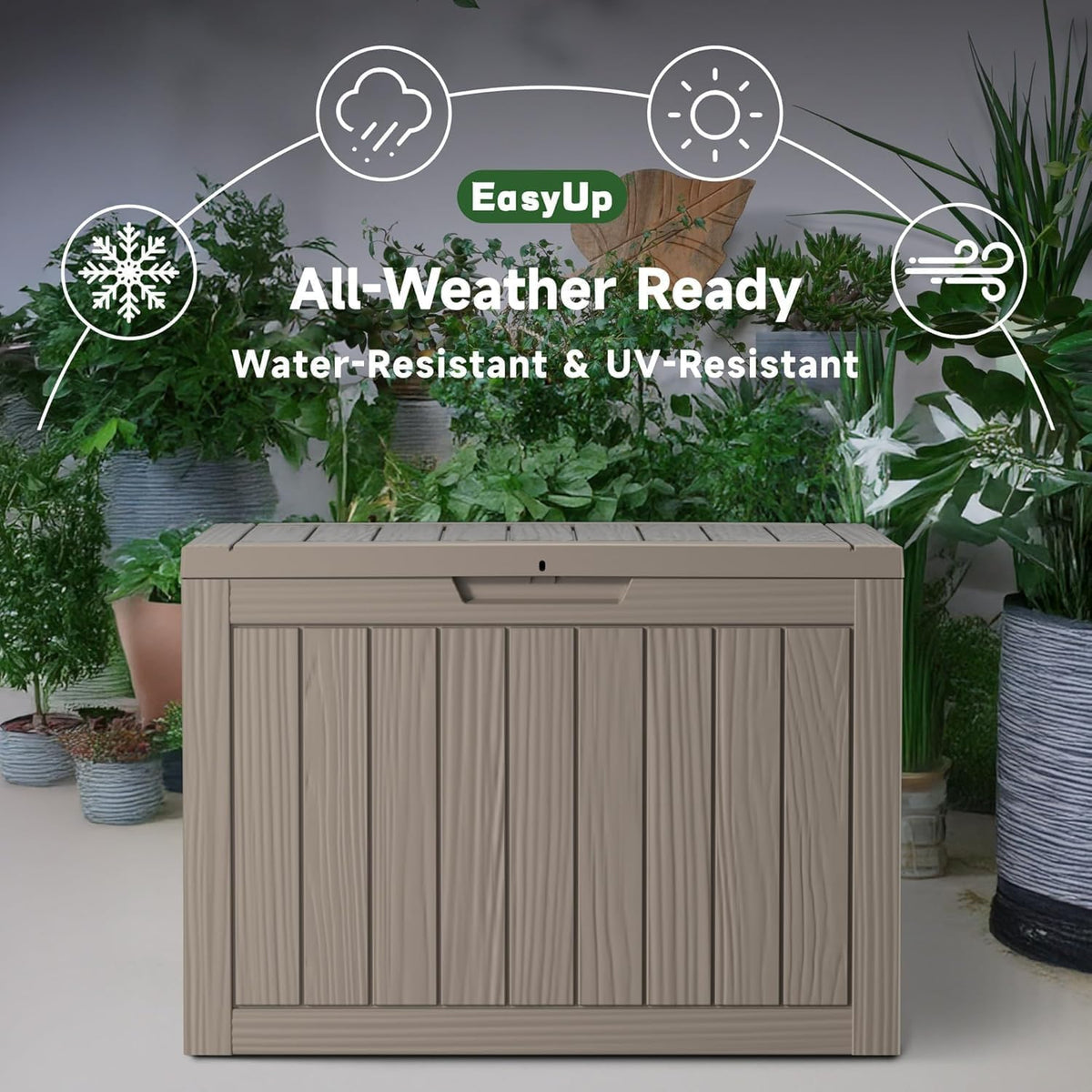 easyup 50 gallon deck box,outdoor storage box for, side view