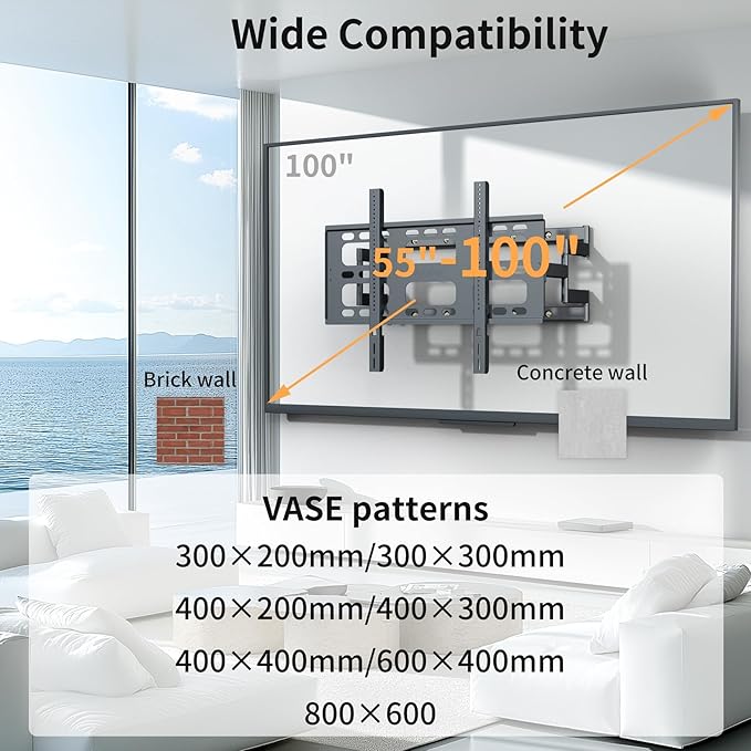 unho Heavy TV Wall Mount for 55 65 75 85 86 95 98 100 Inch TVs up to 264 lbs