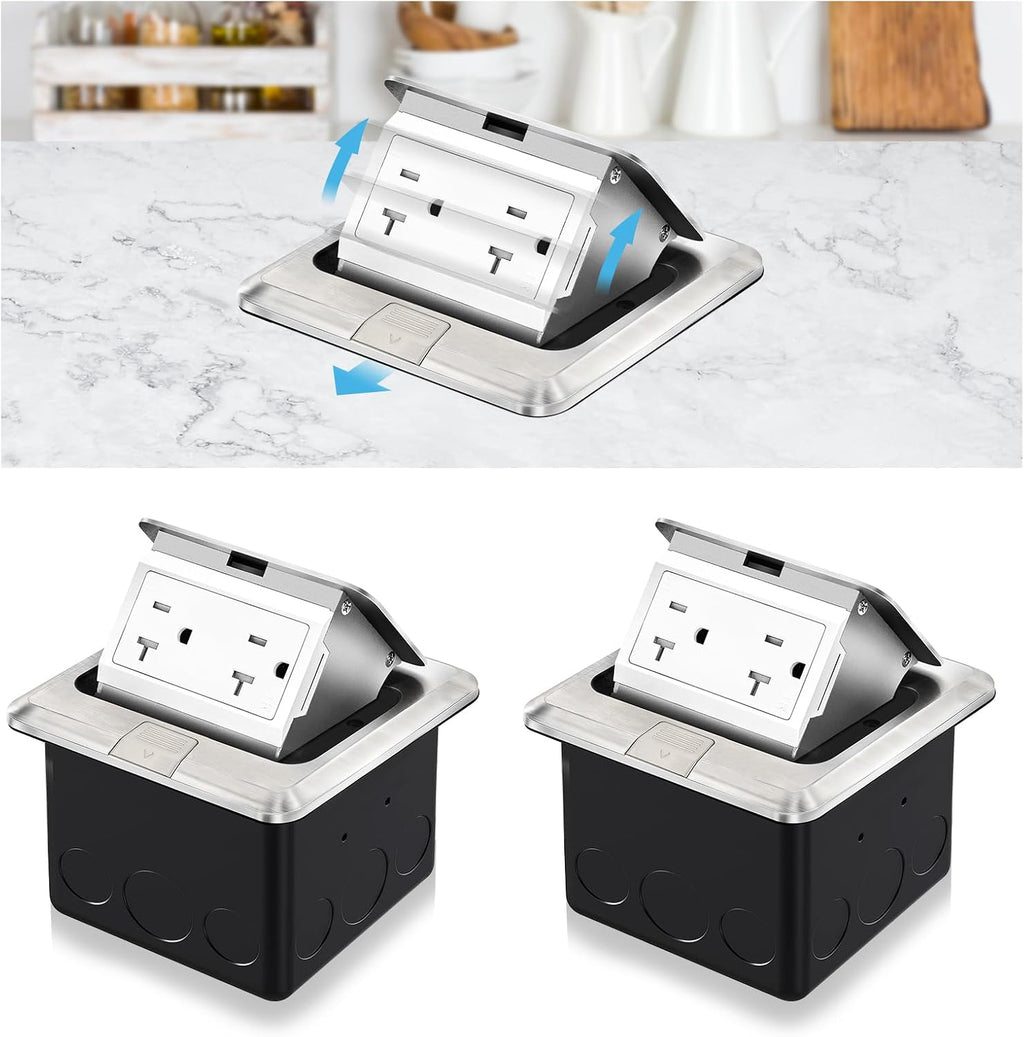 Vagueior Recessed Floor Electrical Outlet Kit, Waterproof Electrical Outlet (2 Pack)