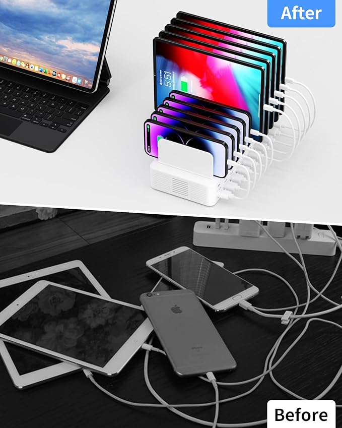 270W Charging Station for Multiple Devices, 20-Port USB Fast Charging Station