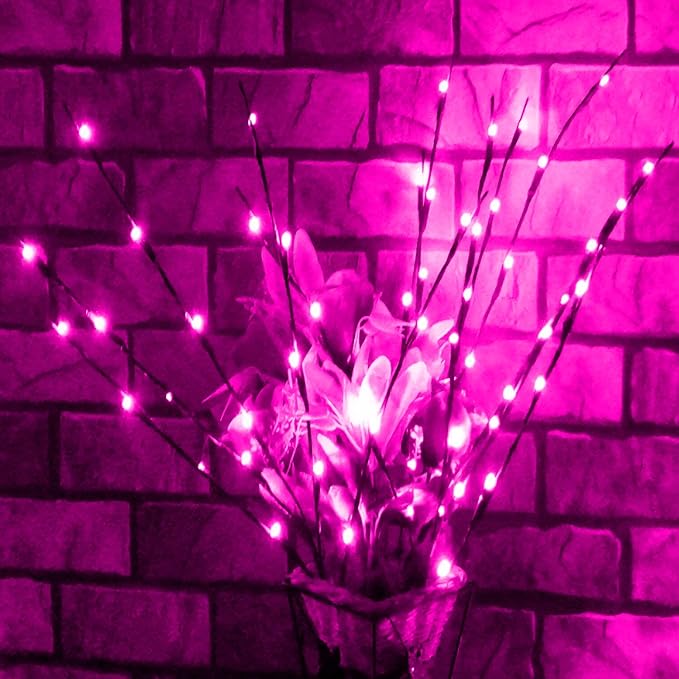 MENCH Branch Lights,6 Pcs Twig Light USB&Battery Powered 8 Flashing Modes by Remote Control.Branch Lights for Indoor, Light Up Decorations for Halloween Day and Christmas,Pink