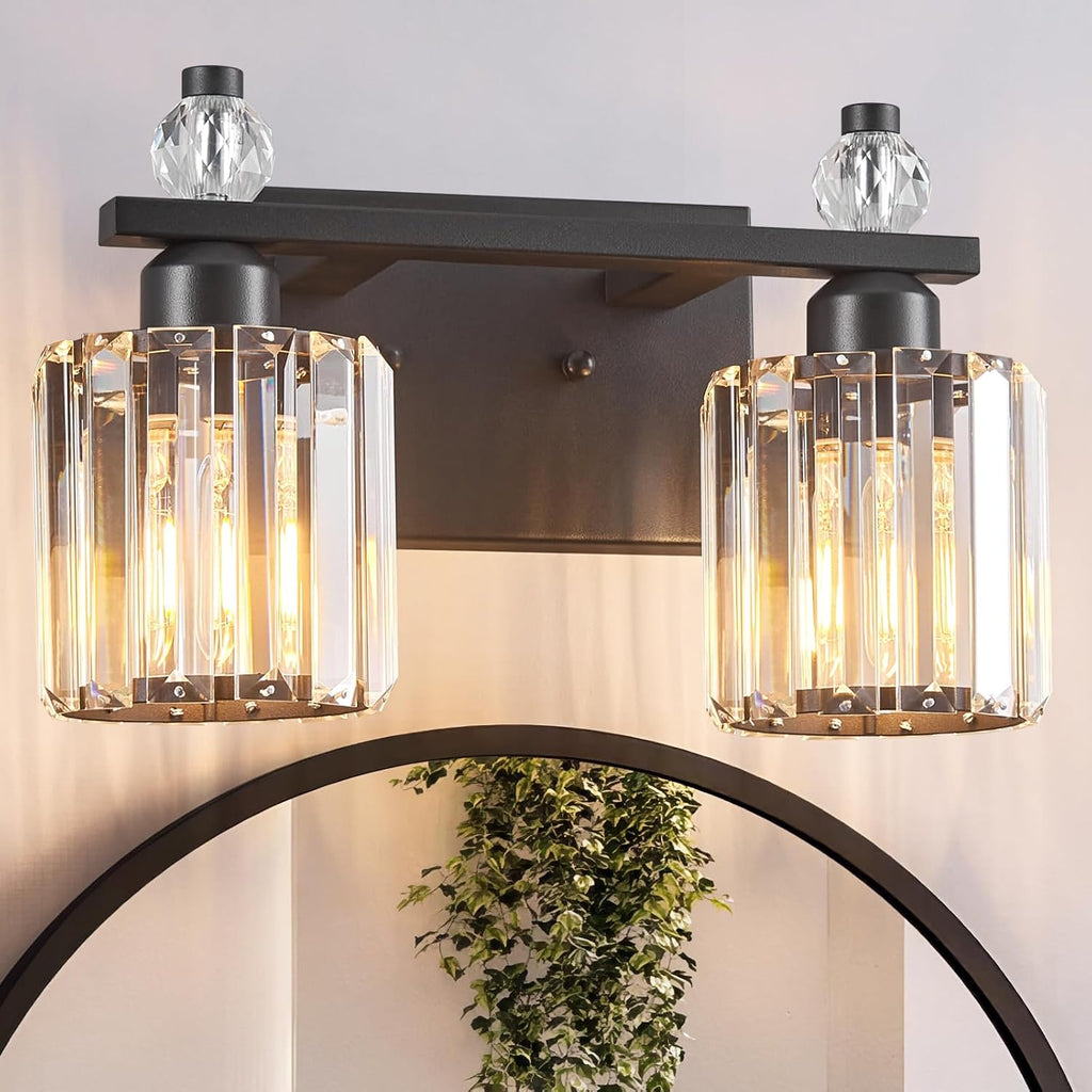 FDPBY Bathroom Vanity Lights 2-Light Sand Black Modern Crystal Vanity Light