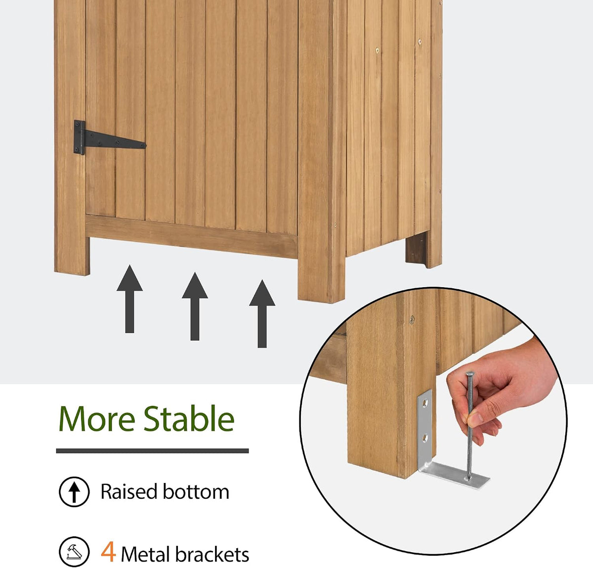 mcombo outdoor storage cabinet with shelves, wooden outside, package contents