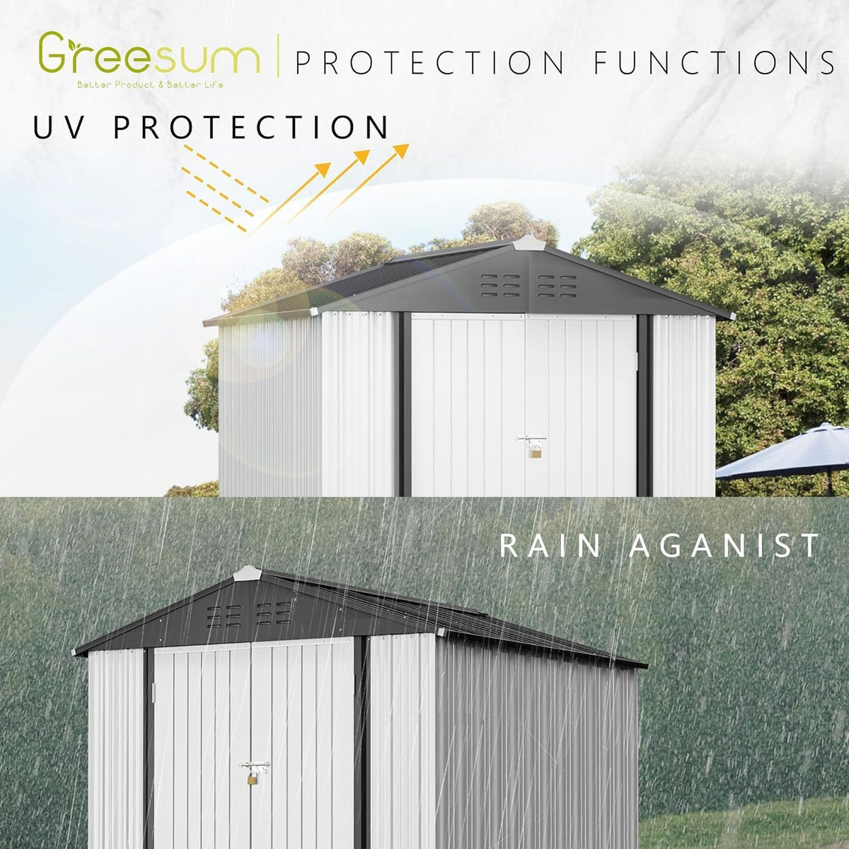 greesum 6x4ft outdoor storage shed, utility tool shed showing dimensions