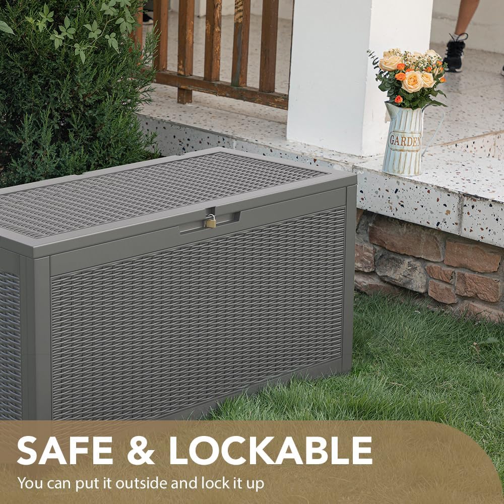 devoko 95 gallon deck box large resin outdoor showing dimensions