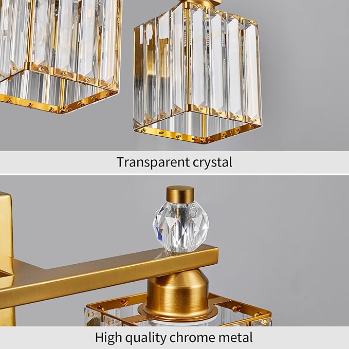 FDPBY Bathroom Vanity Lights 3-Light Modern Crystal Vanity Light Gold Bathroom