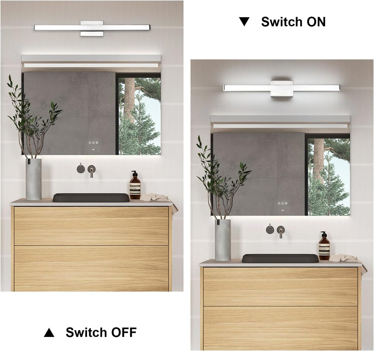 LED Modern Bathroom Vanity Light Fixtures (32-Inch, Cool White 6000K), Modern Acrylic Bathroom Wall Lighting Fixtures for Bathroom Over Mirror, Chrome