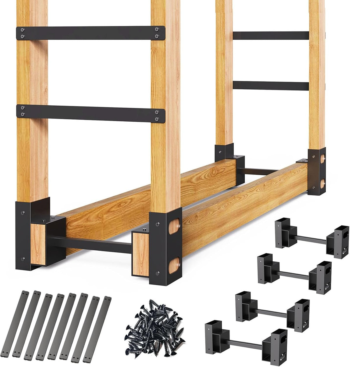 Eibikdi Firewood Rack Outdoor, Black, Set of 4