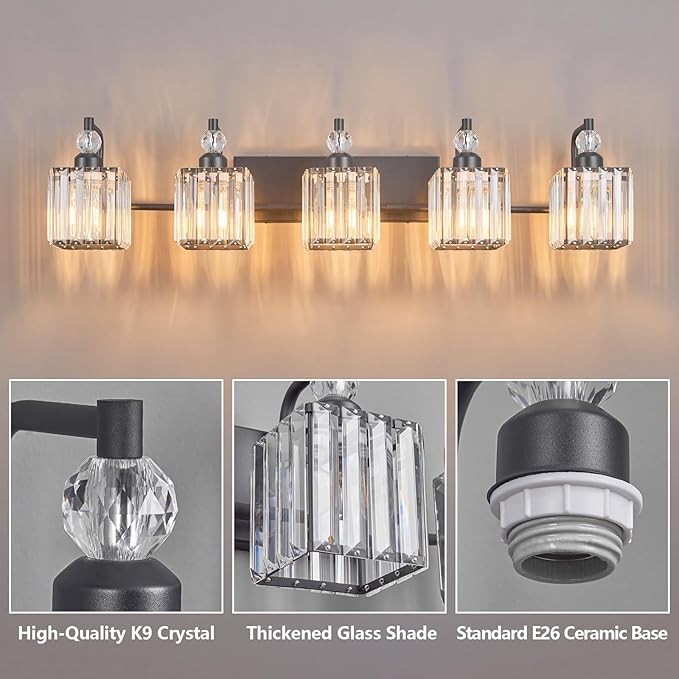 BBLLWJ 5 Light Bathroom Vanity Light Modern Black Vanity Light Fixtures