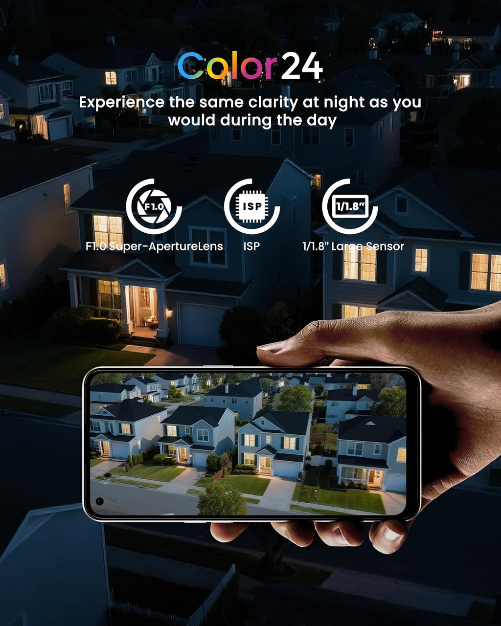 youkey 2.5k outdoor security camera, color24 daylike clarity shown in use