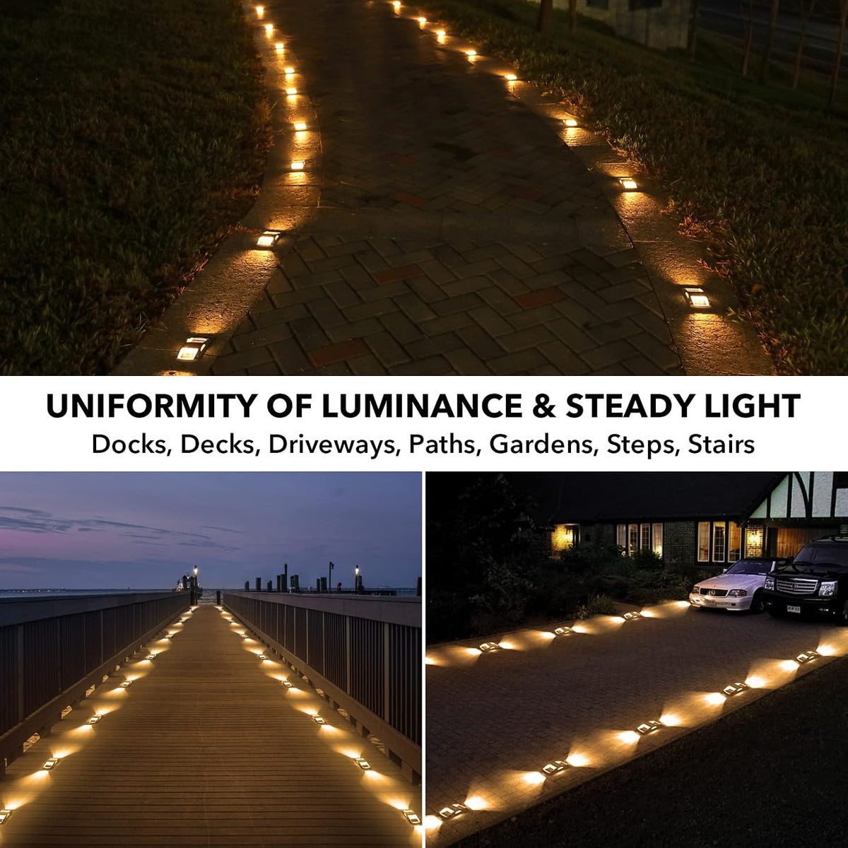 agptek solar driveway lights 4 pack, outdoor deck, close-up detail