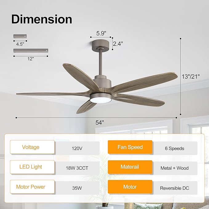 WINGBO 54" Ceiling Fan with Light
