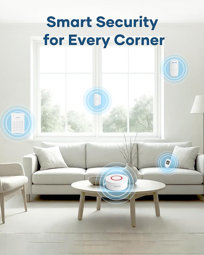 GRSICO Wireless Home Alarm System 15-Piece Kit, WiFi Alarm System