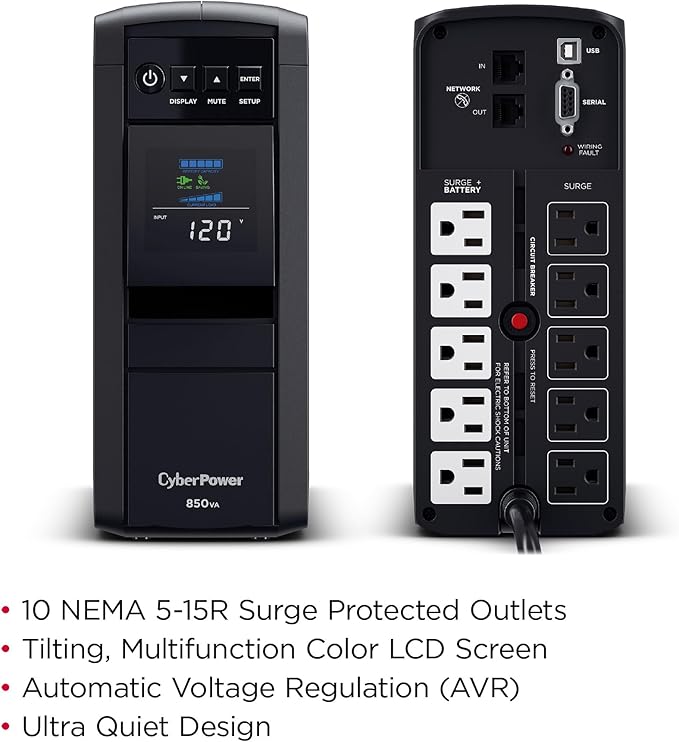CyberPower CP850PFCLCD PFC Sinewave UPS Battery Backup and Surge Protector