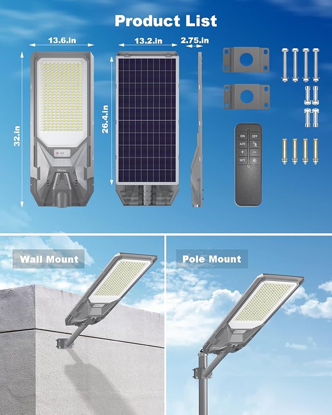 Ofuray Of-9000W Solar Street Lights Outdoor, Commercial Dusk to Dawn Solar