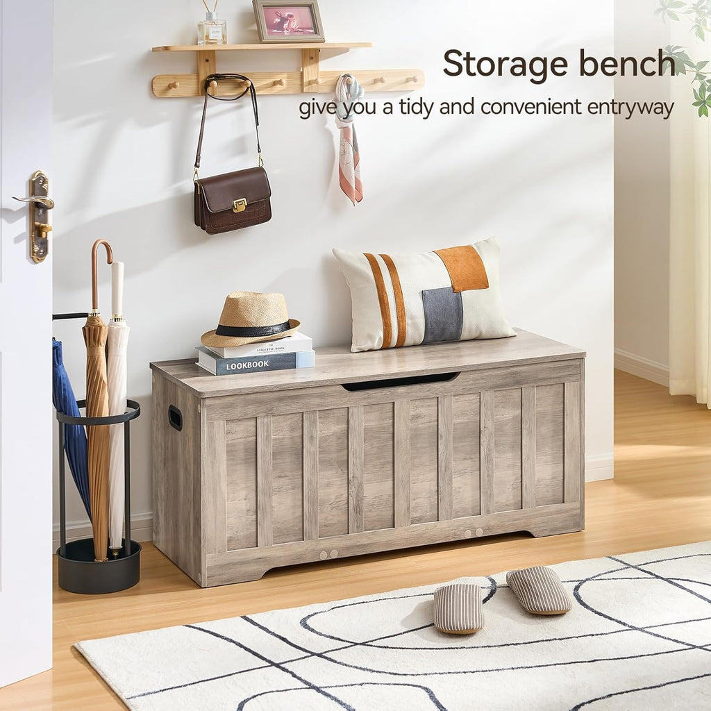 vankiley 43.3" storage chest extra large, storage bench.(greige), side view