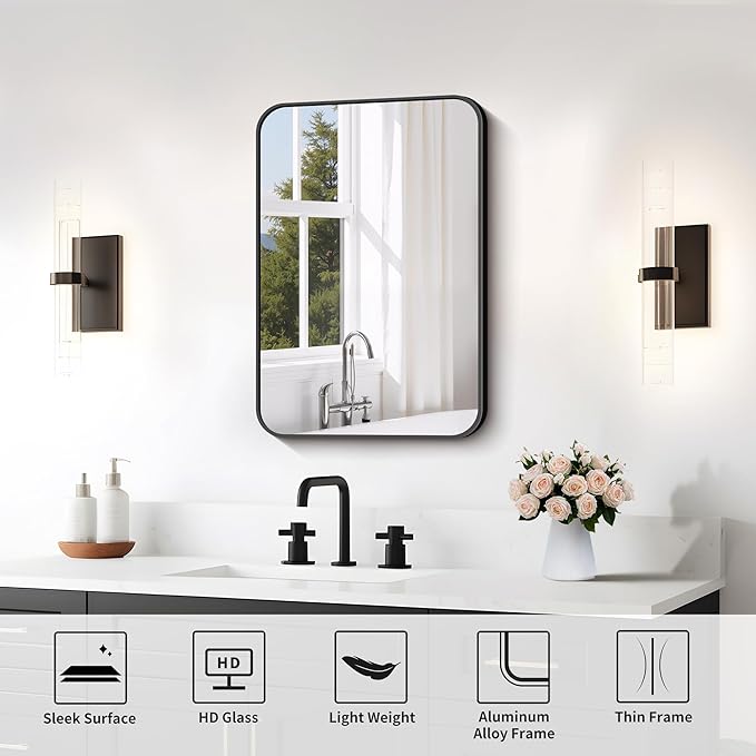 FORBATH Black Bathroom Mirror for Over Sink, Wall Mirror 16x24 Inch