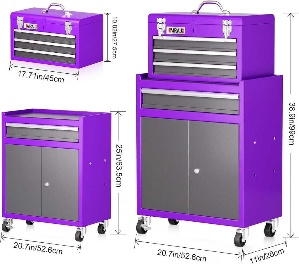 4-drawer rolling tool chest with wheels,40" lockable 2-in-1, close-up detail