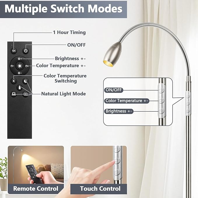Reading Floor Lamp, Dimmable Zoomable Spotlight, Adjustable Color Beam Standing
