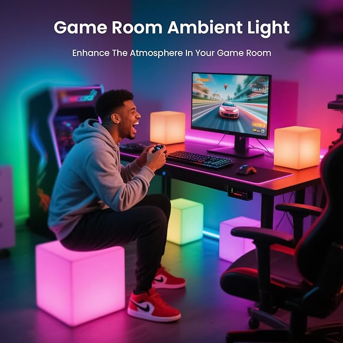 LOFTEK 7-inch LED Cube Night Lights: Rechargeable RGB 16 Colors Changing Light