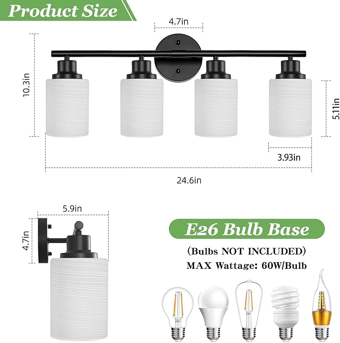 Guliaofo 4-Light Bathroom Light Fixtures, Modern Kitchen Light Fixtures Wall