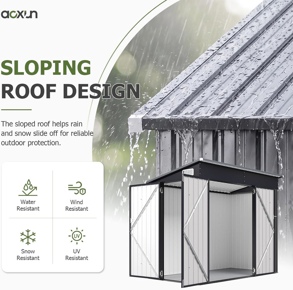Aoxun 7.5'x4' Shed with 3 Doors & 14mm PP Floor & Magnetic Sensor Light