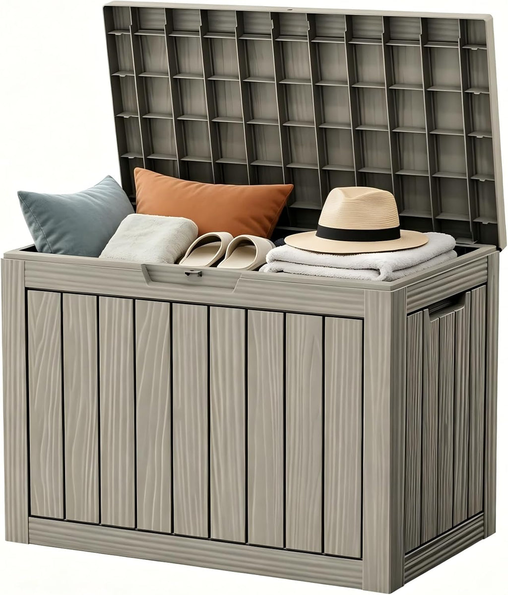 Outdoor Storage Box Resin Deck Box Waterproof Gray Brown 51 Gallon