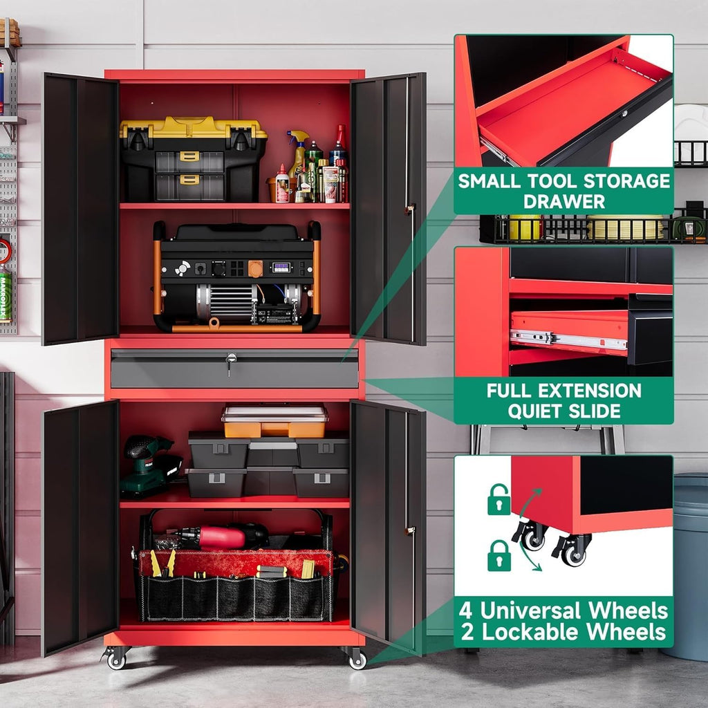 letaya metal garage storage cabinet with wheels,rolling tool on a desk or shelf