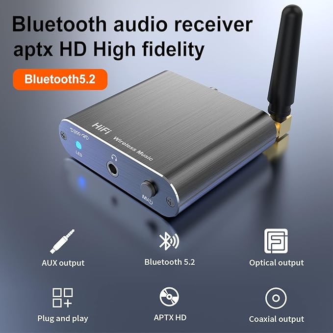 Bluetooth 5.2 Receiver Adapter for Old Home Stereo Receiver Speakers, Wireless