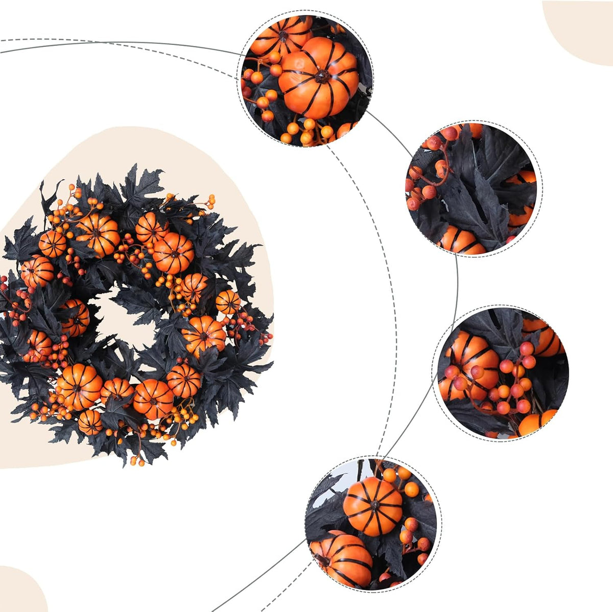 Halloween Wreaths Black Maple Leaf Wreath Orange Pumpkin Wreath Holiday Decoration Party Party Celebration Wreaths Front Door Back Door Hallway Patio Decoration