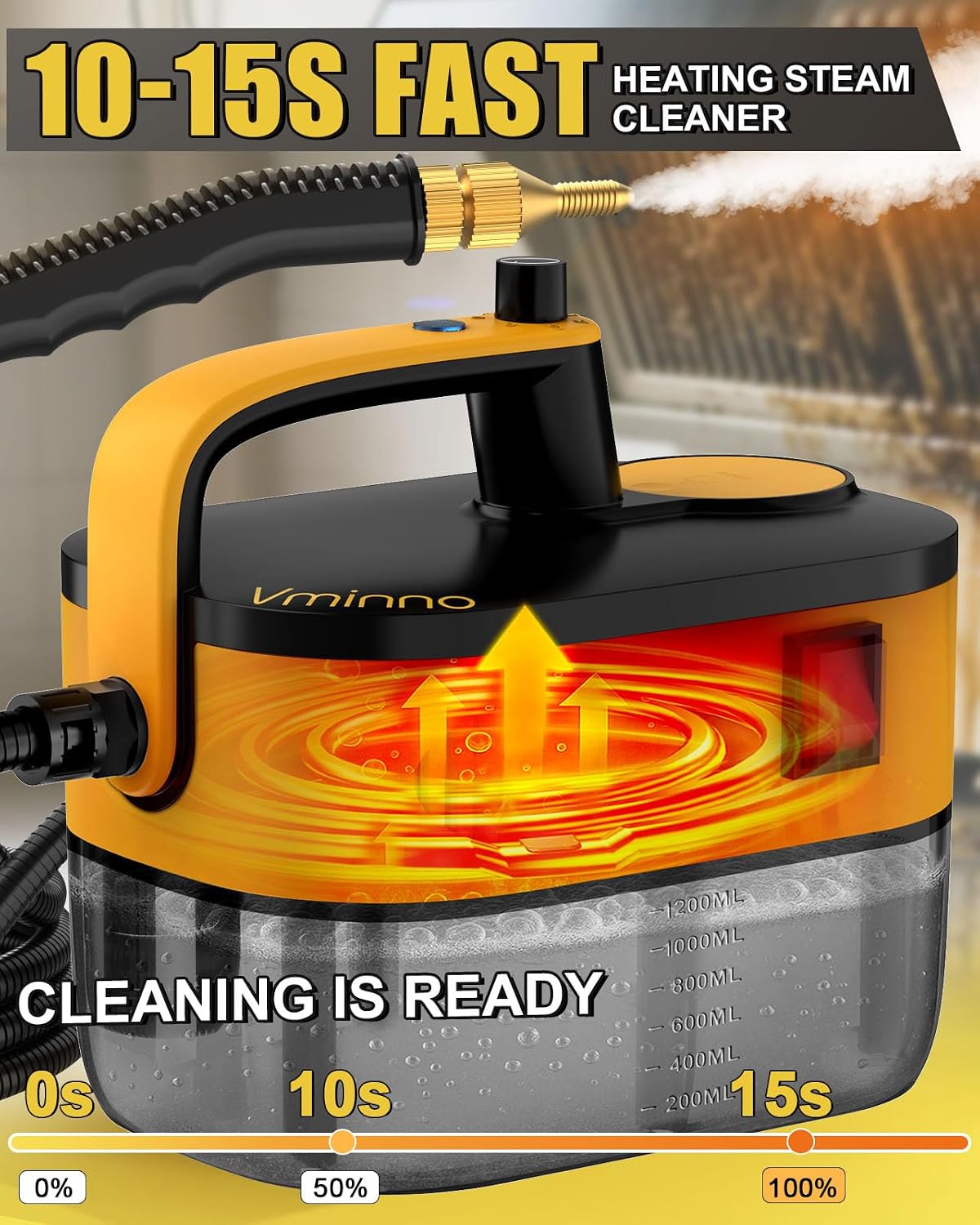 Heavy Duty Steam Cleaner for Home, Fast Heating & 1.2L Tank, 6-Level Adjustable