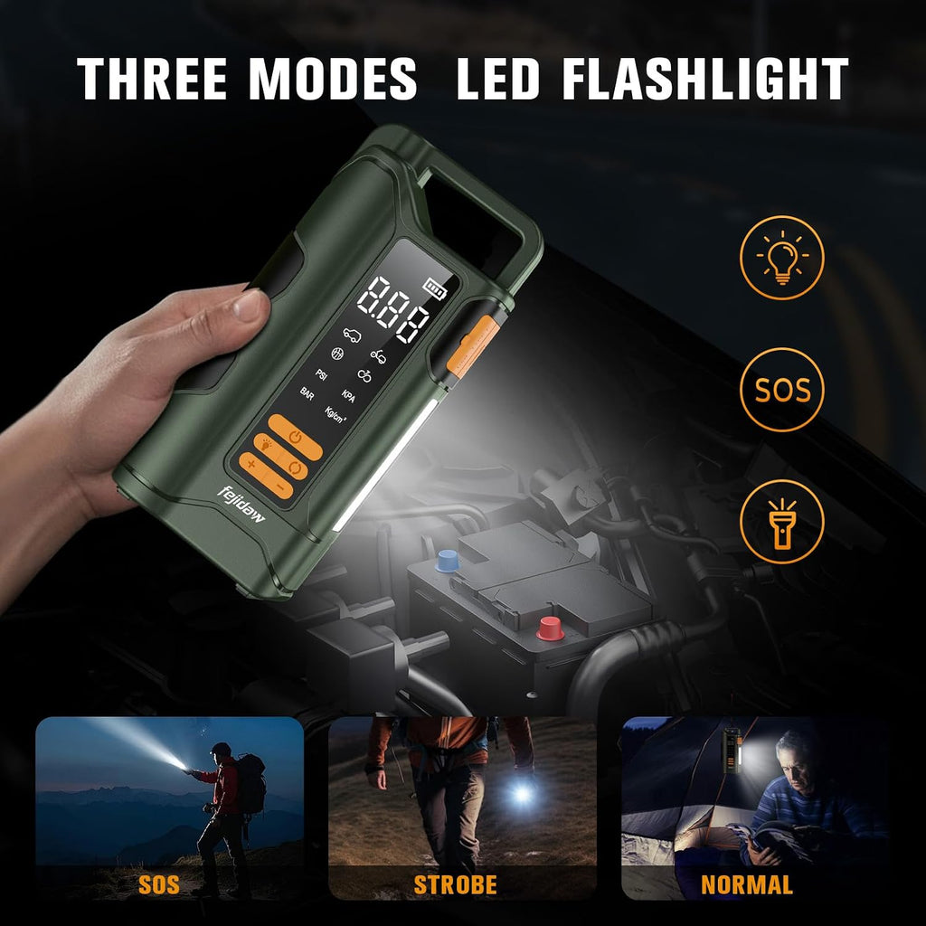 6000A Jump Starter with Air Compressor, 160PSI, 20000mAh, Car for 10L Gas/8L Diesel, UL Certified | Reverse Polarity Protection | LED Display & SOS Light | USB-C 5V/2A | 2-Year Warranty | 3.3 lbs