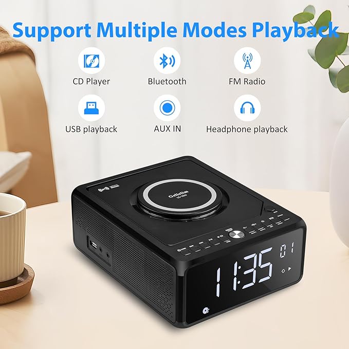 Gelielim CD Player Alarm Clock Radio, CD Players