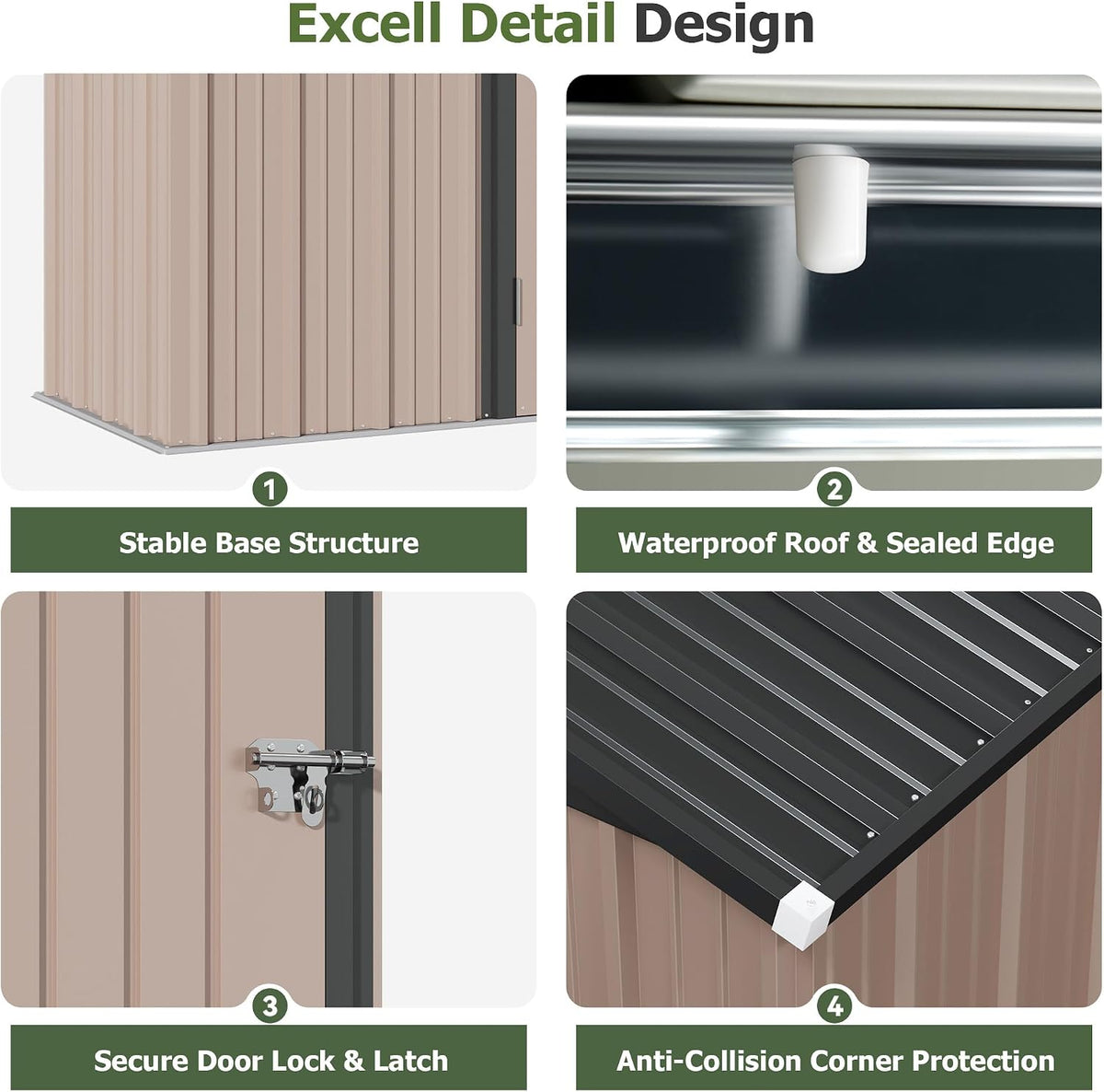 aoxun 5x3 ft outdoor storage shed with sloping, side view
