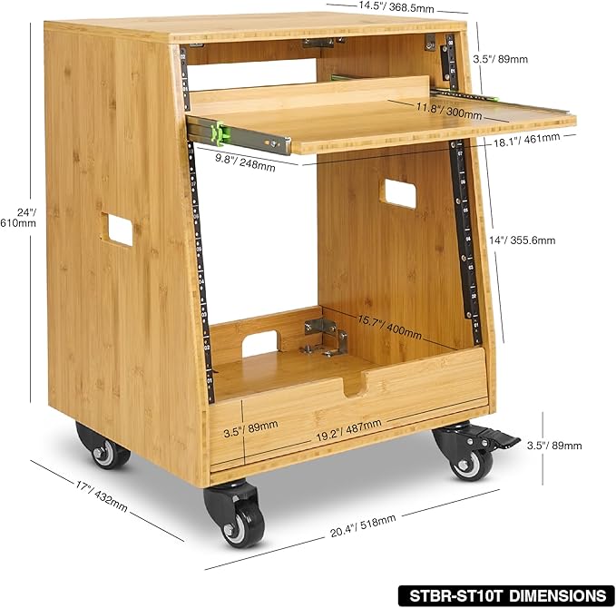 Sound Town DIY Solid Carbonized Bamboo Slanted 10U Studio Rack,
