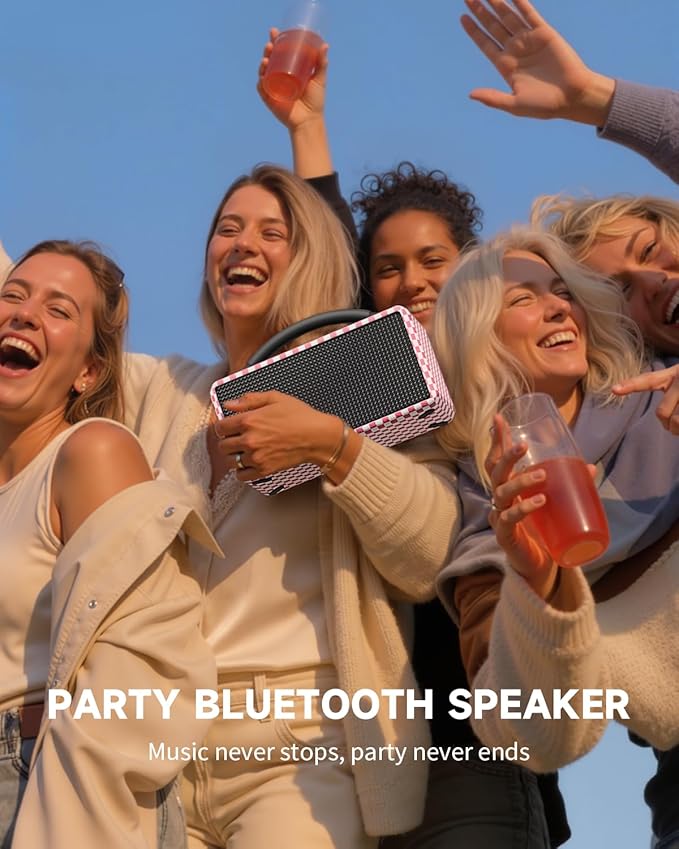 DINDIN Portable Bluetooth Speaker： 80W, 20H Playtime, Wireless Big Wood Boombox