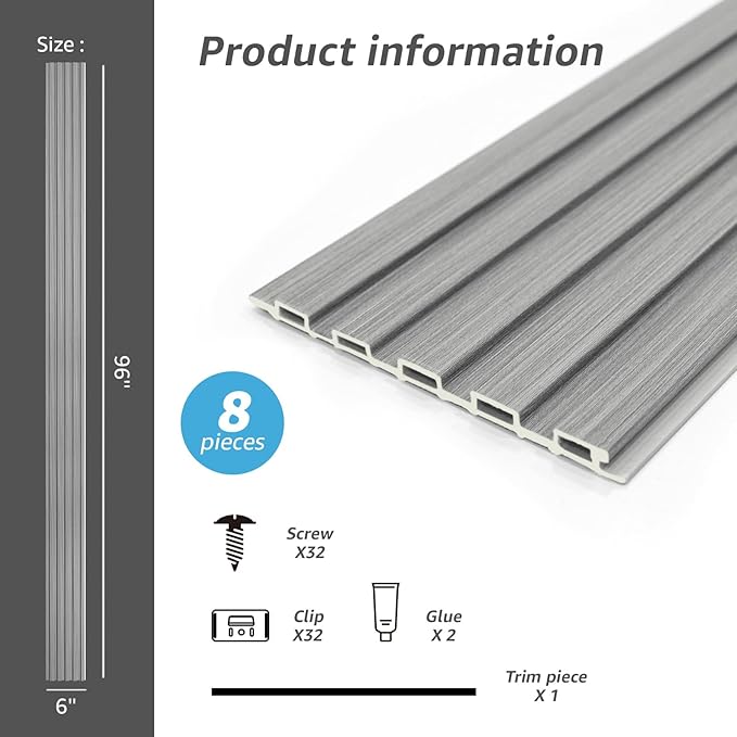 Art3d Slat Wall Panels, WPC Soundproof 3D Wall Paneling (8-Pack)