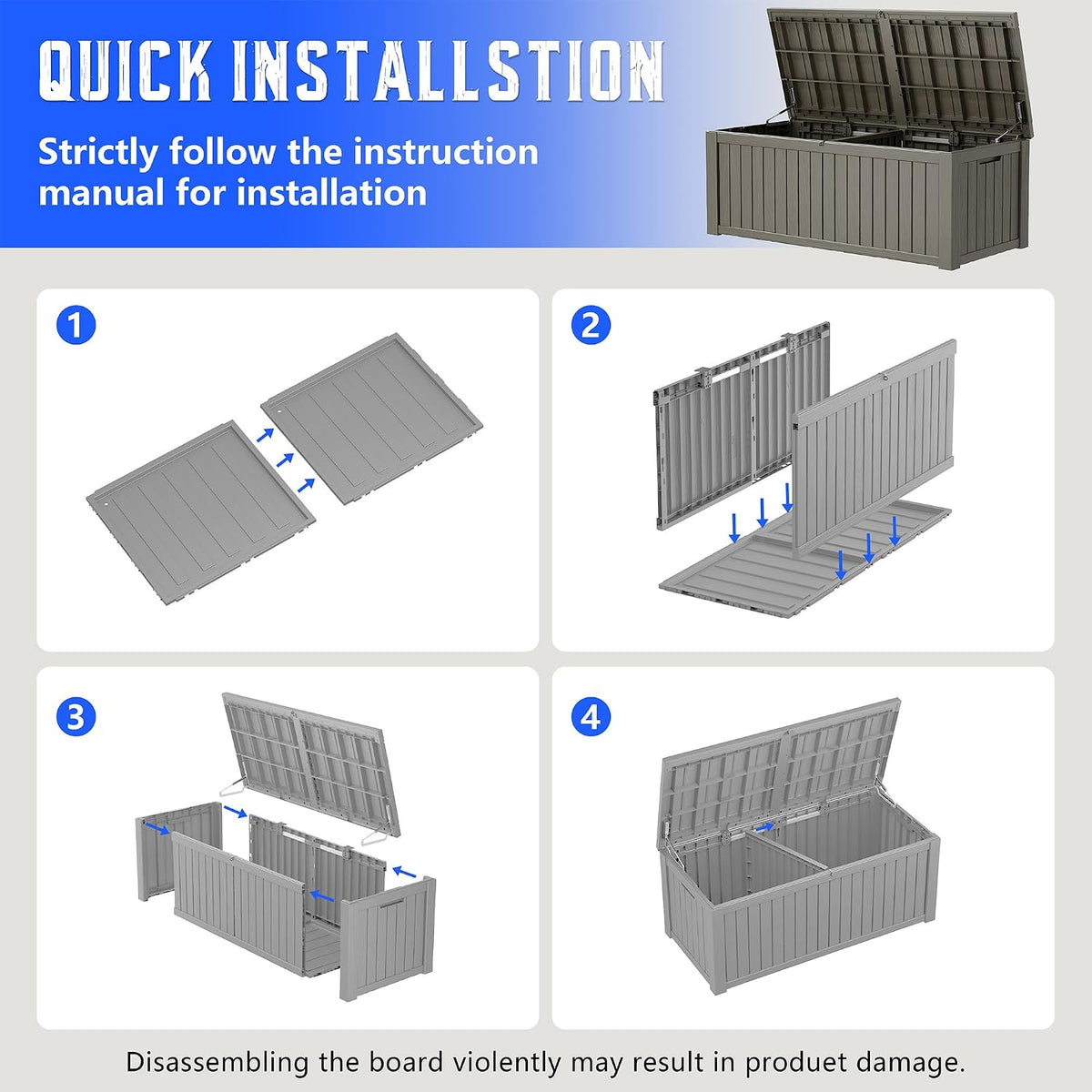 resin outdoor deck storage box waterproof (grey, 220 showing dimensions